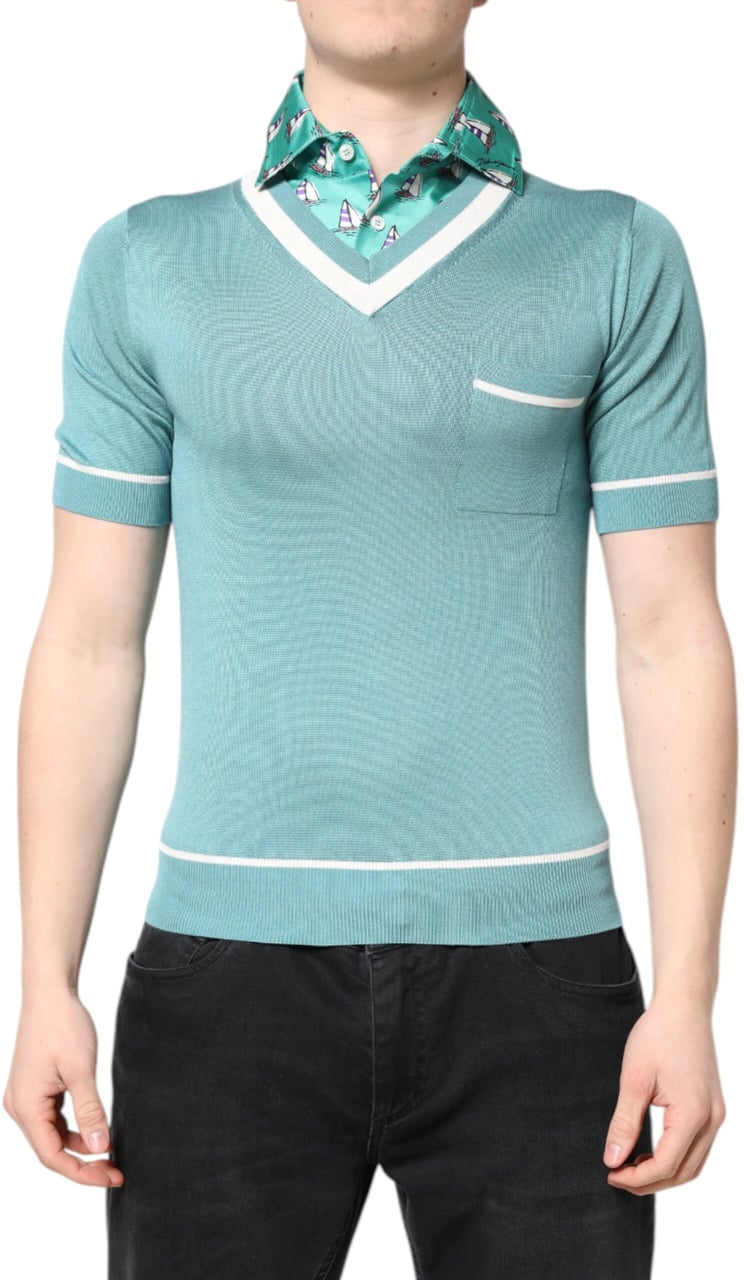 Dolce & Gabbana Green Printed Collared Short Sleeve T-shirt Divers