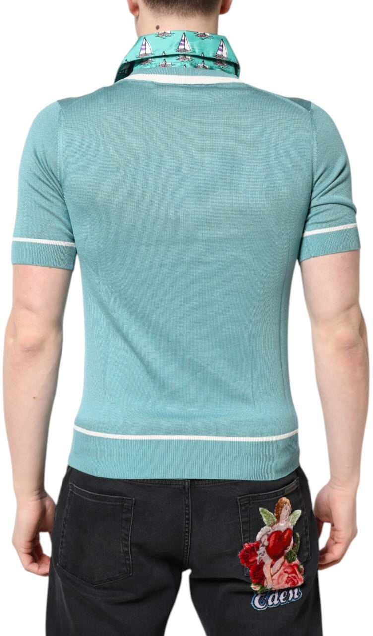Dolce & Gabbana Green Printed Collared Short Sleeve T-shirt Divers