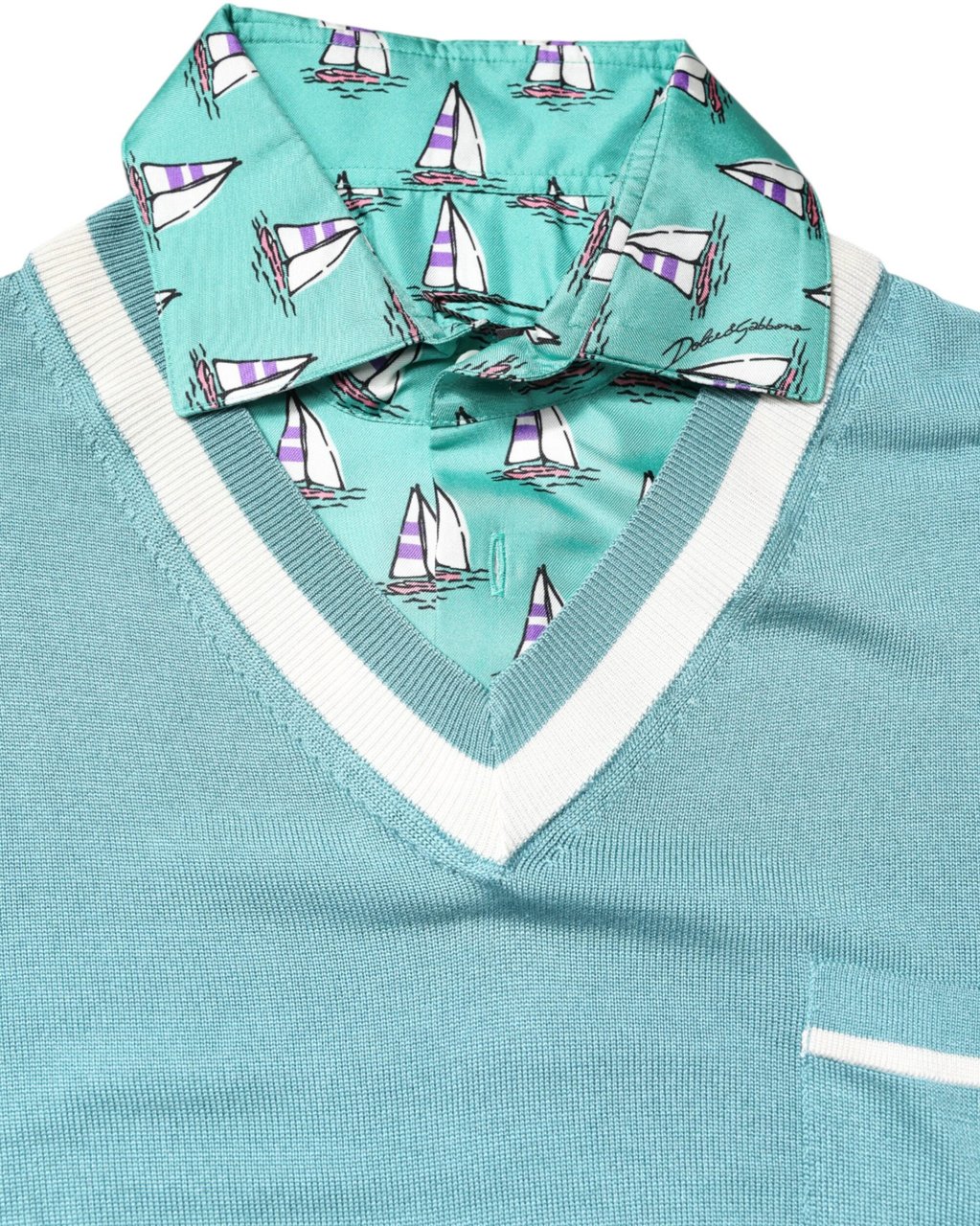 Dolce & Gabbana Green Printed Collared Short Sleeve T-shirt Divers