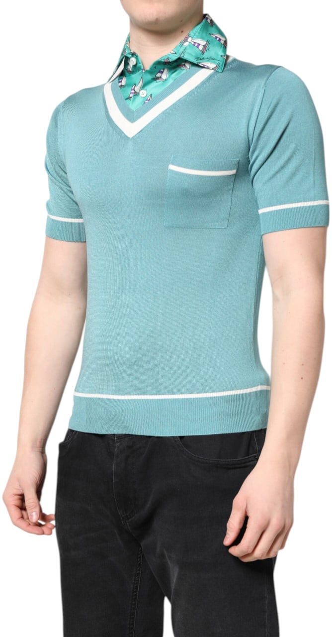 Dolce & Gabbana Green Printed Collared Short Sleeve T-shirt Divers