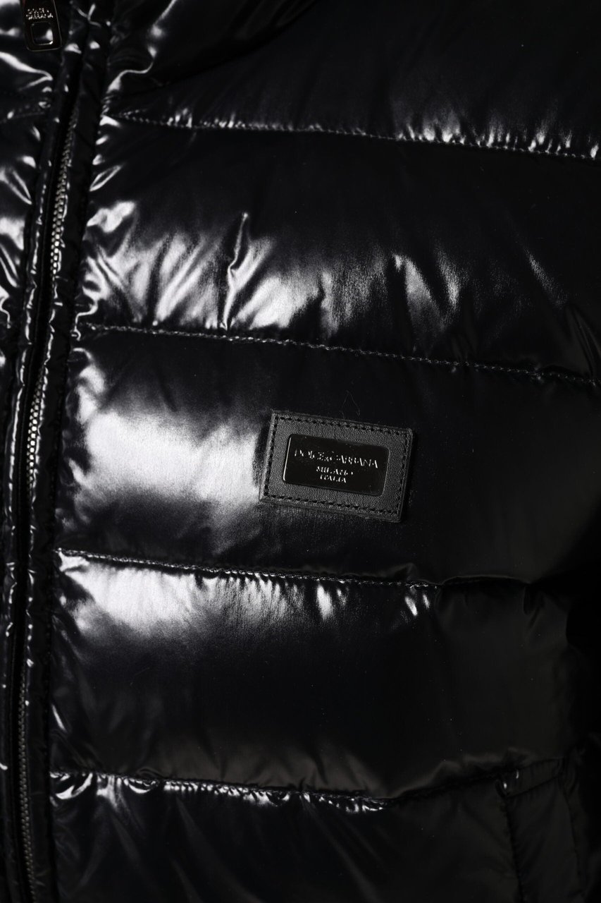 Dolce & Gabbana Black Logo Plaque Full Zip Puffer Jacket Zwart