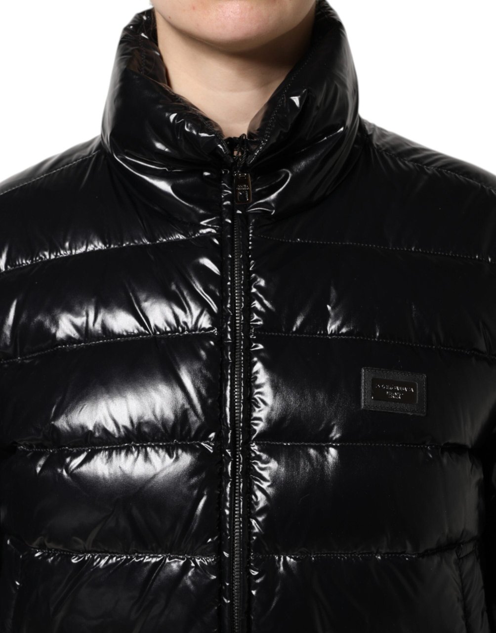 Dolce & Gabbana Black Logo Plaque Full Zip Puffer Jacket Zwart