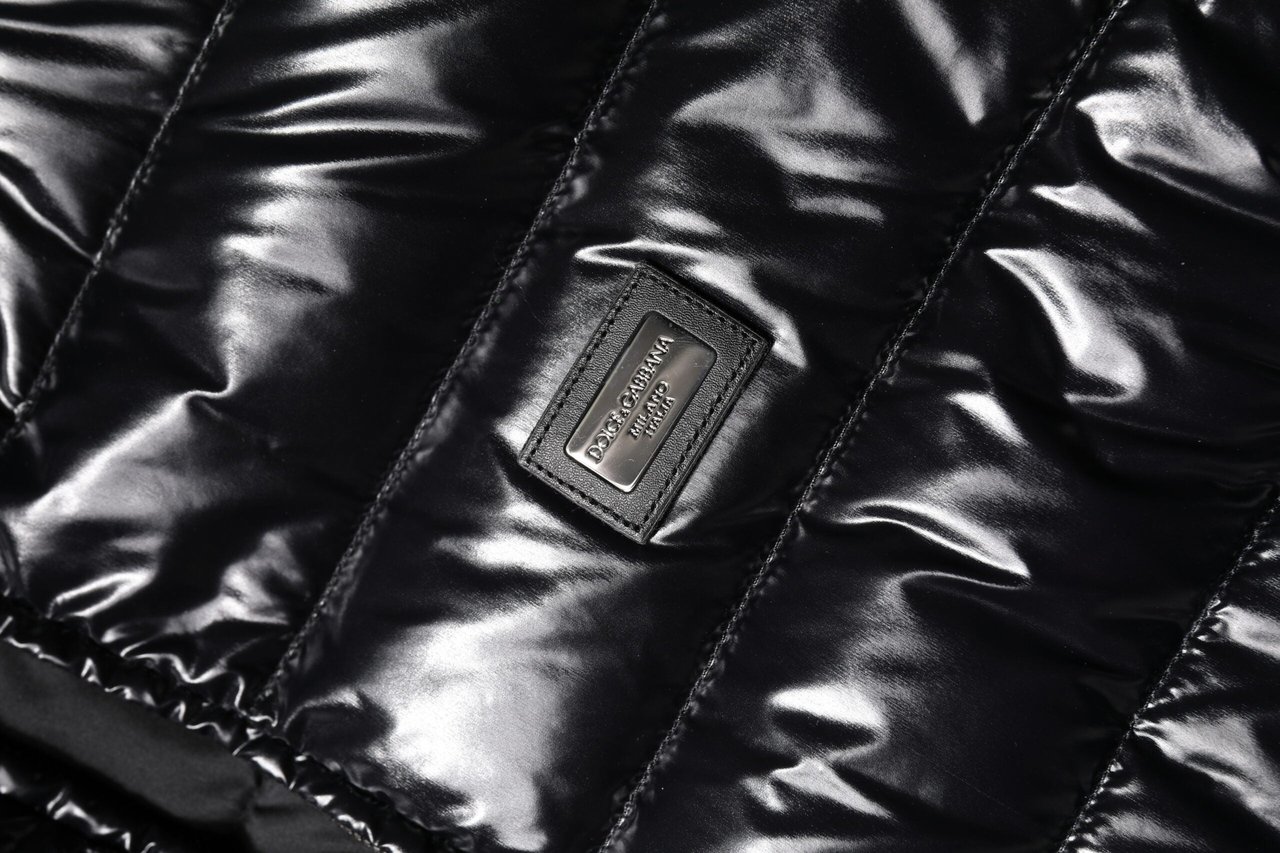 Dolce & Gabbana Black Logo Plaque Full Zip Puffer Jacket Zwart