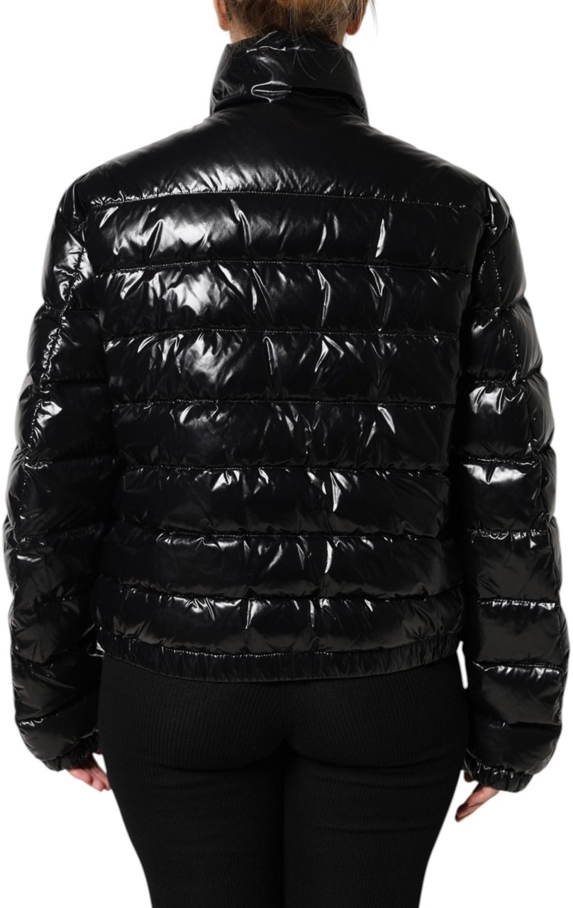 Dolce & Gabbana Black Logo Plaque Full Zip Puffer Jacket Zwart