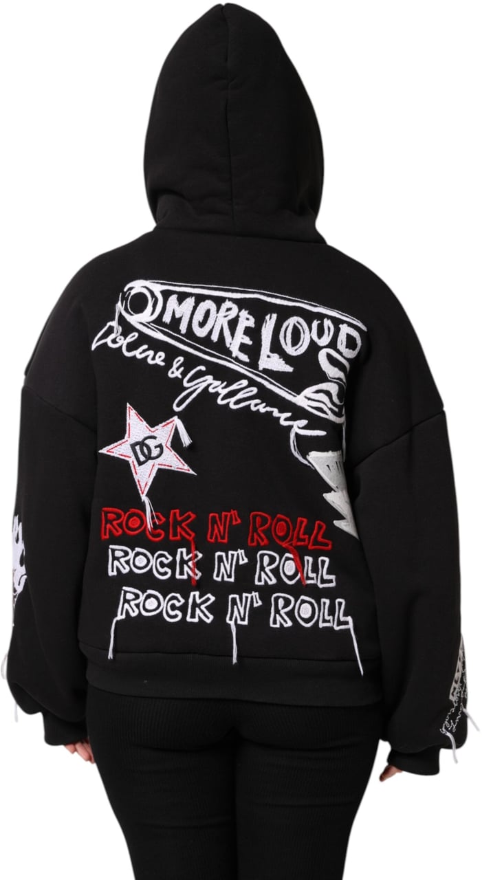 Dolce & Gabbana Black Embroidered Full Zip Hooded Jacket Zwart