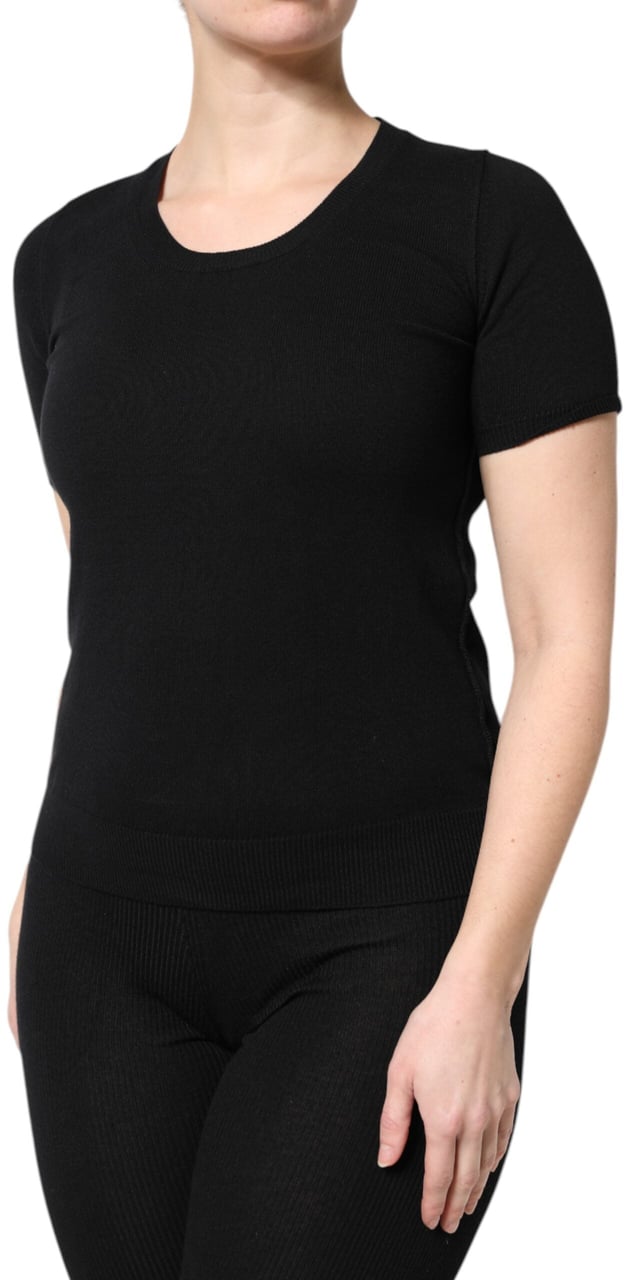Dolce & Gabbana Black Cotton Round Neck Short Sleeve T-shirt Zwart