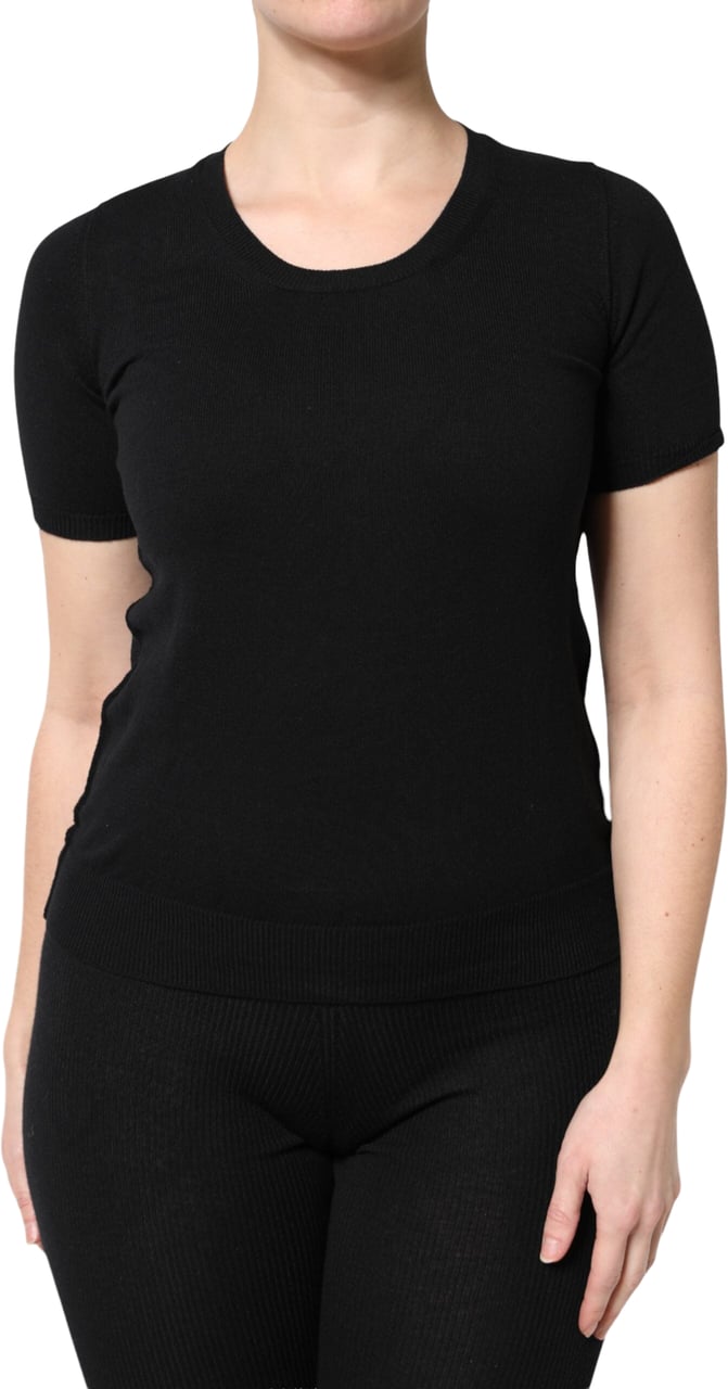 Dolce & Gabbana Black Cotton Round Neck Short Sleeve T-shirt Zwart