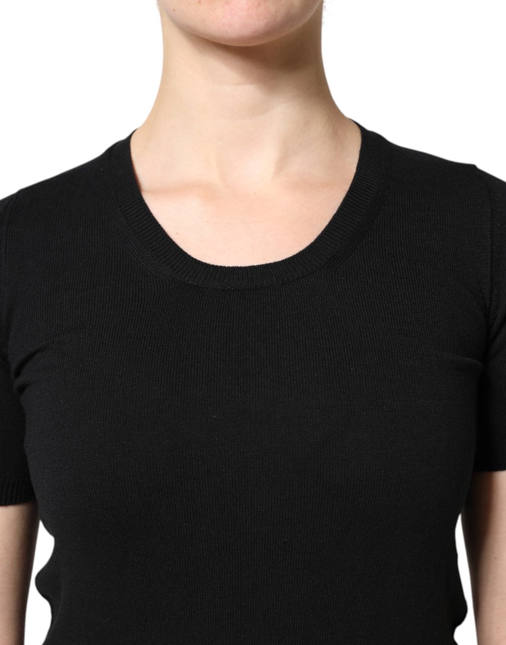Dolce & Gabbana Black Cotton Round Neck Short Sleeve T-shirt Zwart