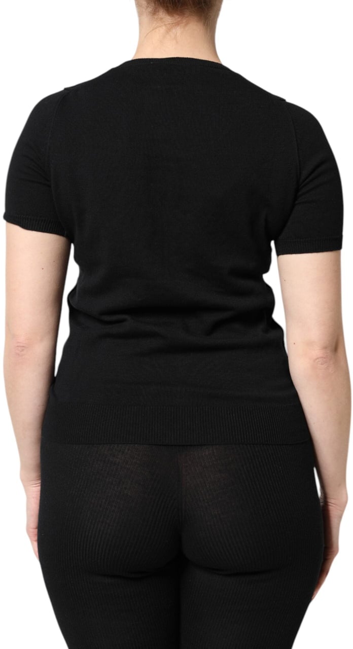Dolce & Gabbana Black Cotton Round Neck Short Sleeve T-shirt Zwart