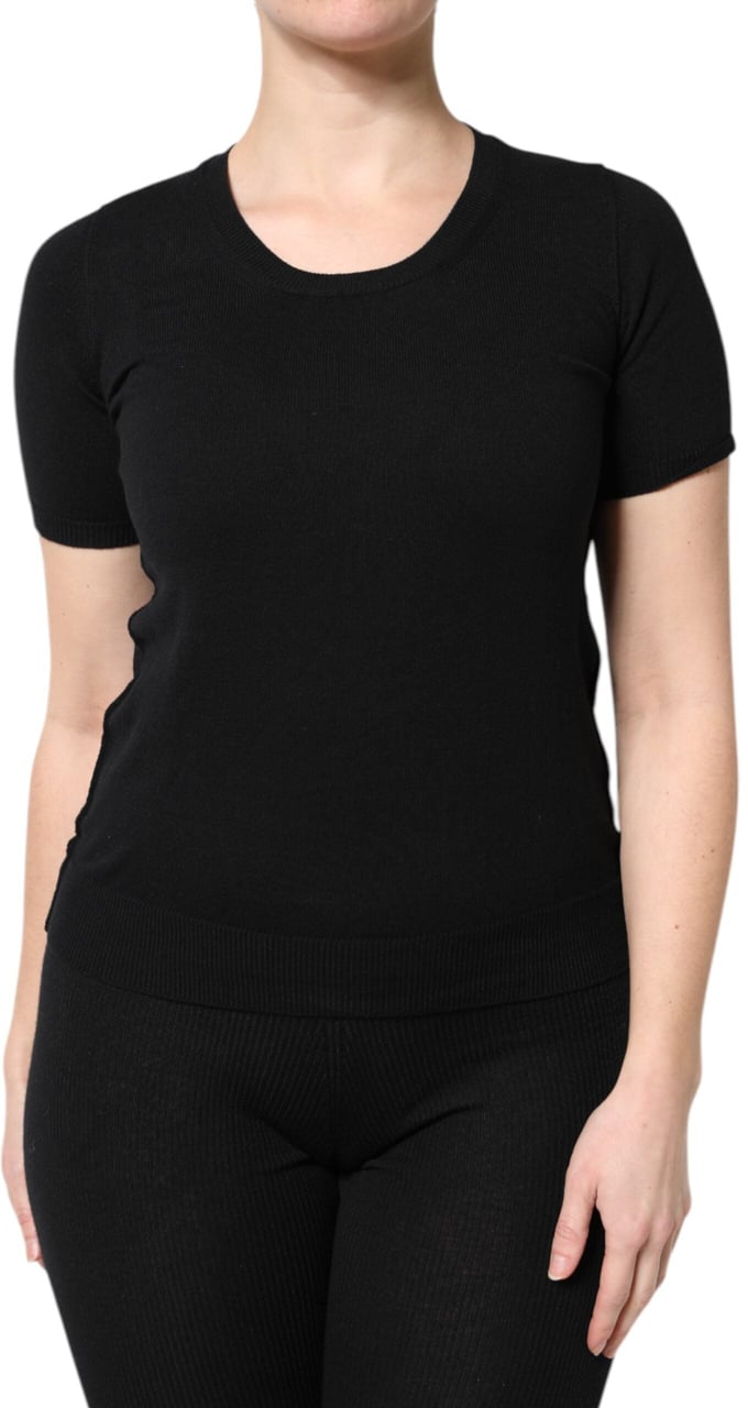 Dolce & Gabbana Black Cotton Round Neck Short Sleeve T-shirt Zwart