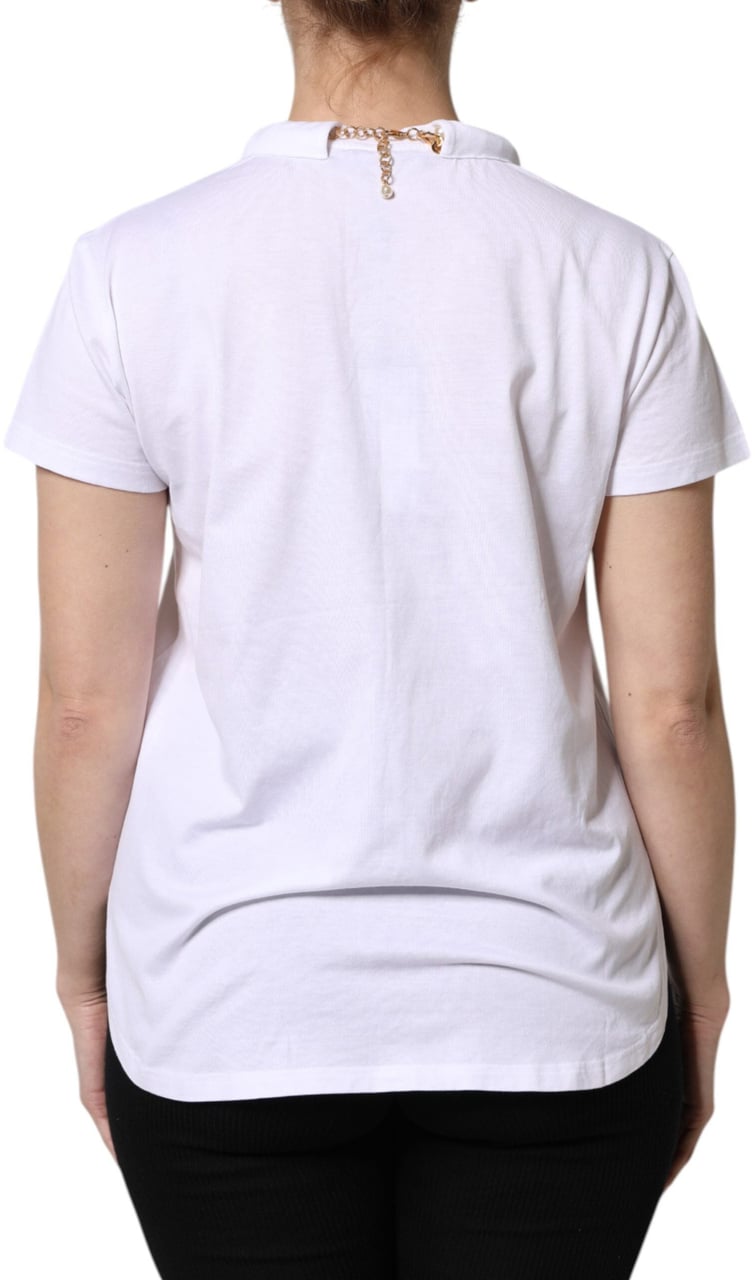 Dolce & Gabbana White Chain Pearl Cotton Round Neck T-shirt Roze