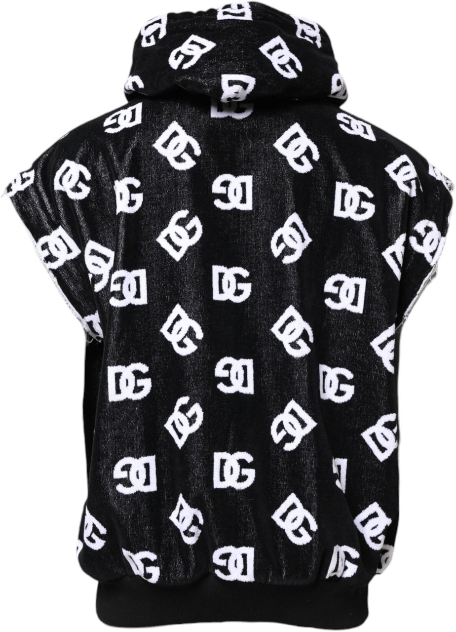 Dolce & Gabbana Black DG Cotton Hooded Sleeveless Sweater Zwart