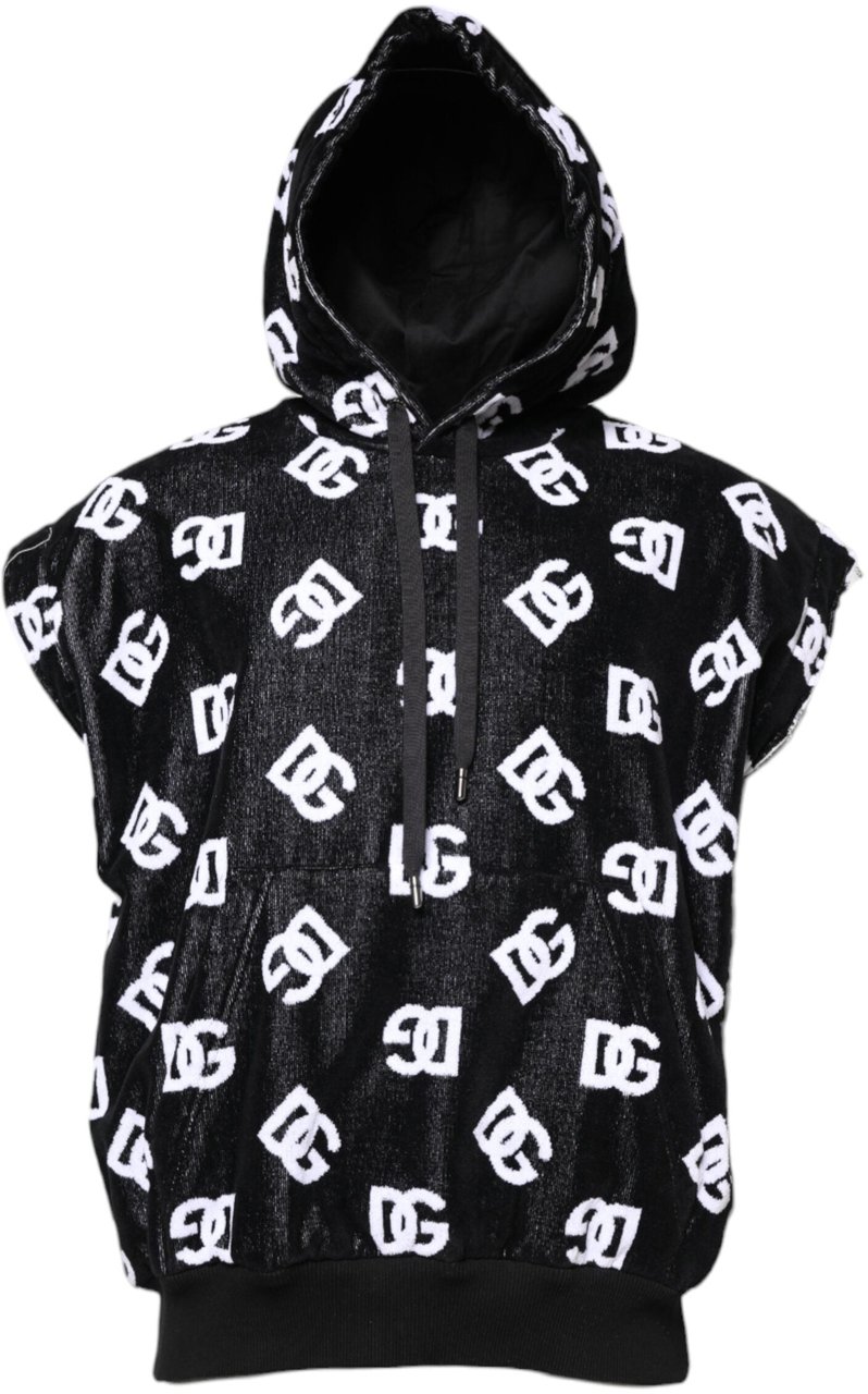 Dolce & Gabbana Black DG Cotton Hooded Sleeveless Sweater Zwart