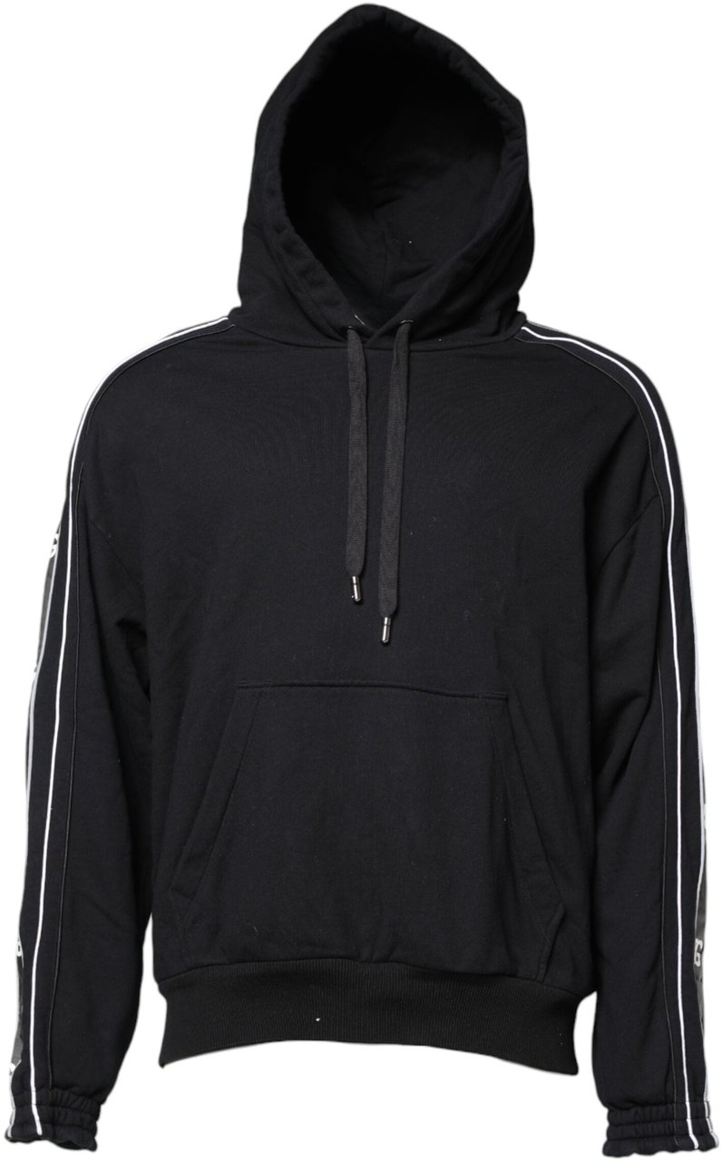 Dolce & Gabbana Black Cotton Logo Hooded Sweatshirt Sweater Zwart