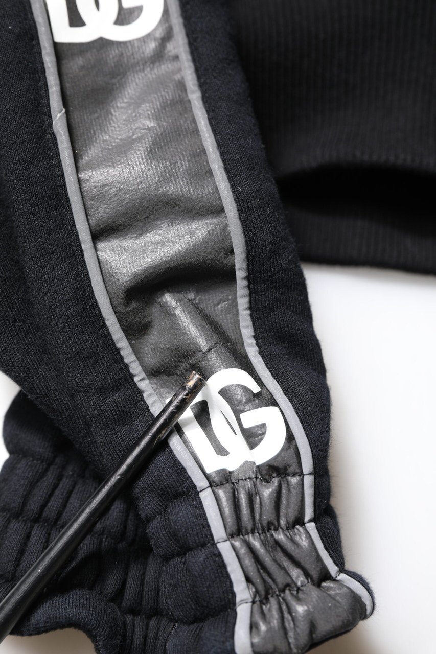 Dolce & Gabbana Black Cotton Logo Hooded Sweatshirt Sweater Zwart