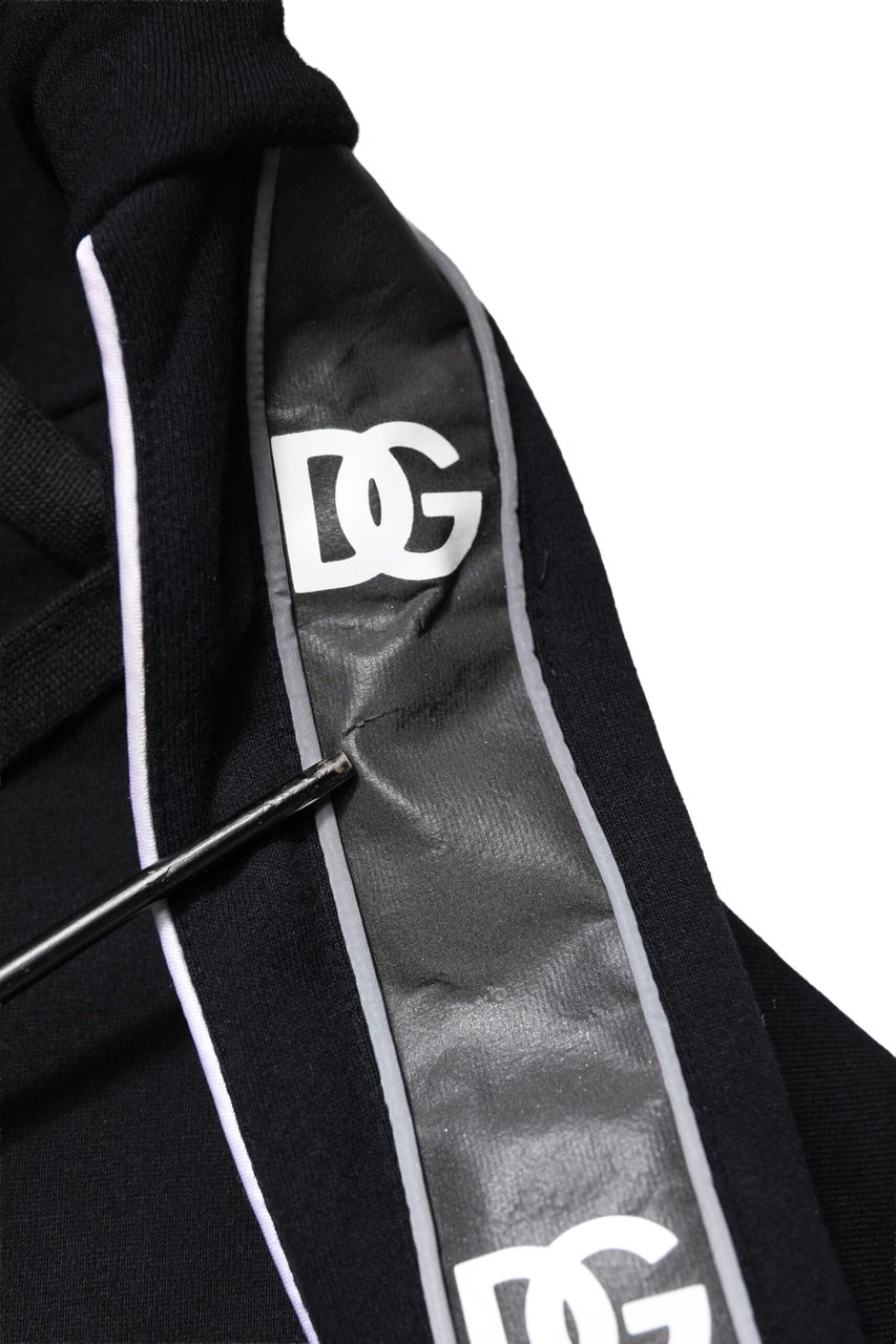 Dolce & Gabbana Black Cotton Logo Hooded Sweatshirt Sweater Zwart