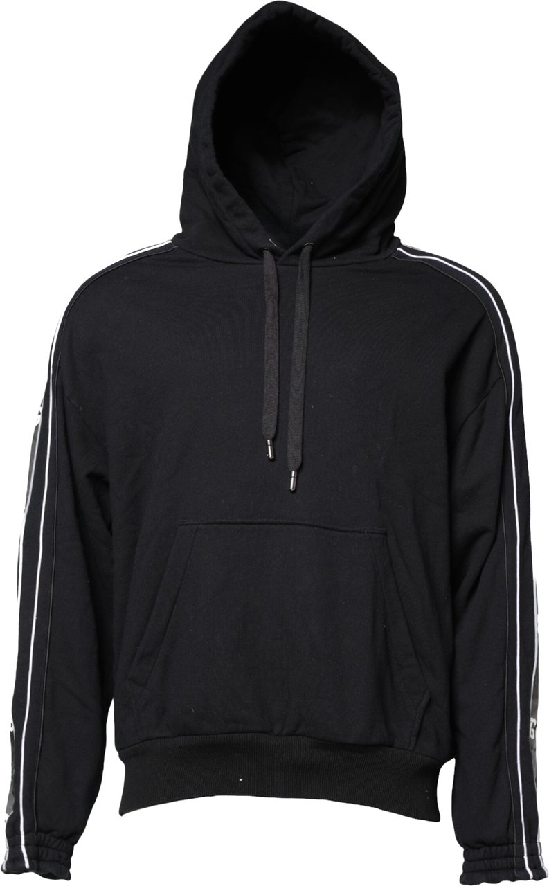 Dolce & Gabbana Black Cotton Logo Hooded Sweatshirt Sweater Zwart