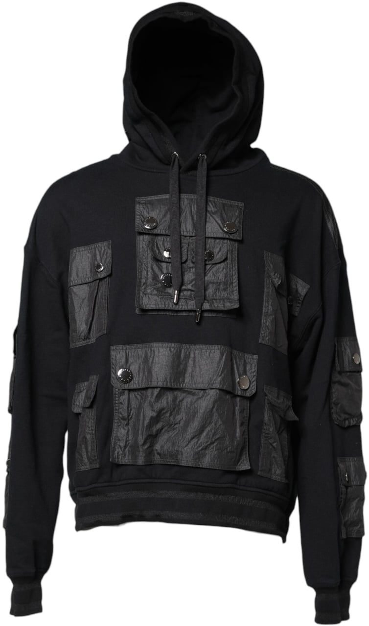 Dolce & Gabbana Black Cotton Hooded Sweatshirt Sweater Zwart