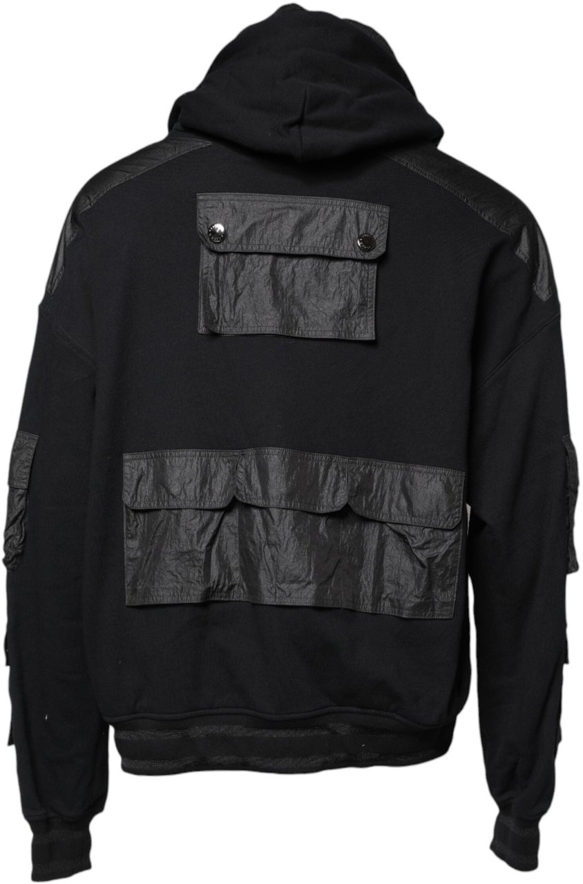 Dolce & Gabbana Black Cotton Hooded Sweatshirt Sweater Zwart