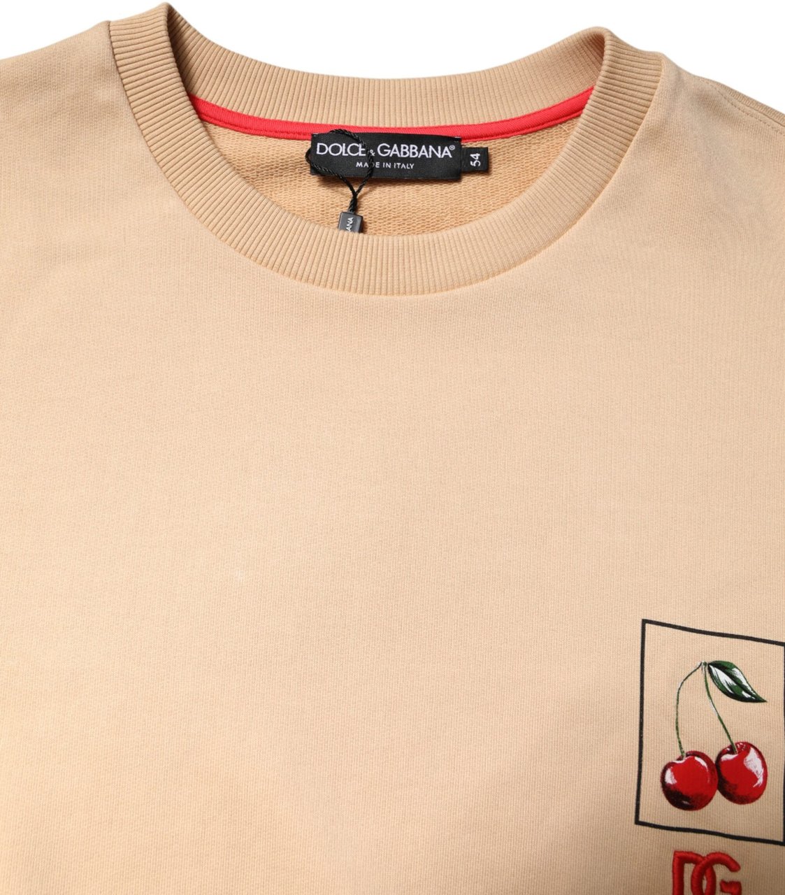 Dolce & Gabbana Beige Cherry Print Crew Neck Pullover Sweater Zwart