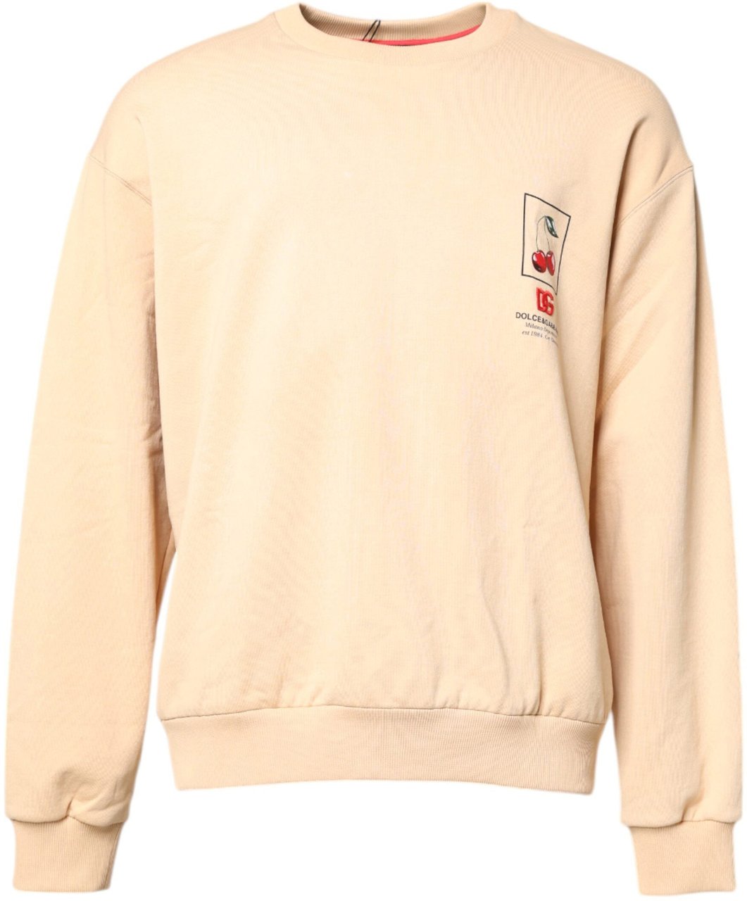 Dolce & Gabbana Beige Cherry Print Crew Neck Pullover Sweater Zwart