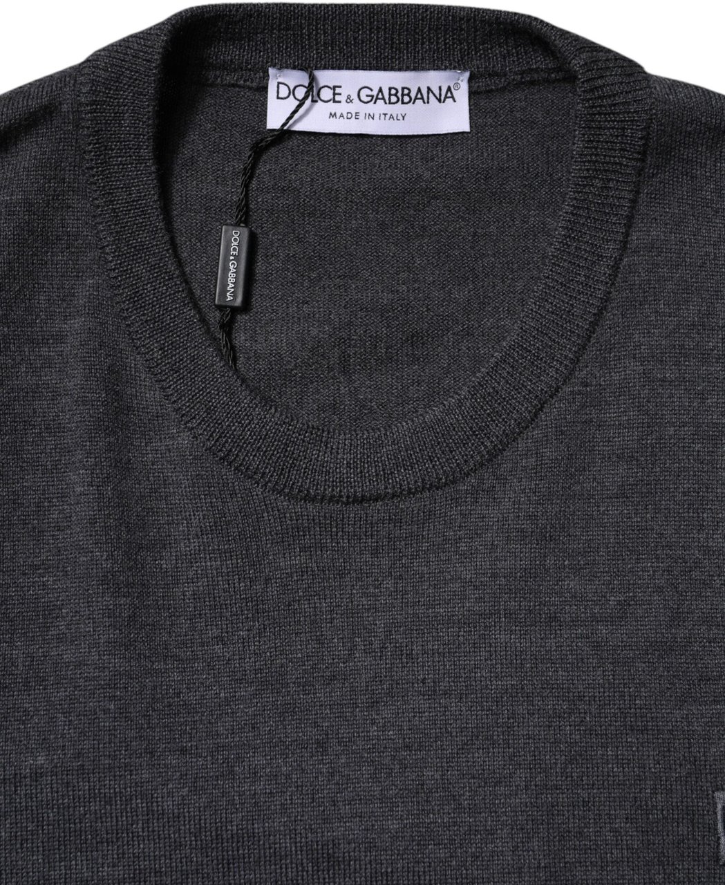 Dolce & Gabbana Gray Wool Logo Knitted Men Pullover Sweater Zwart