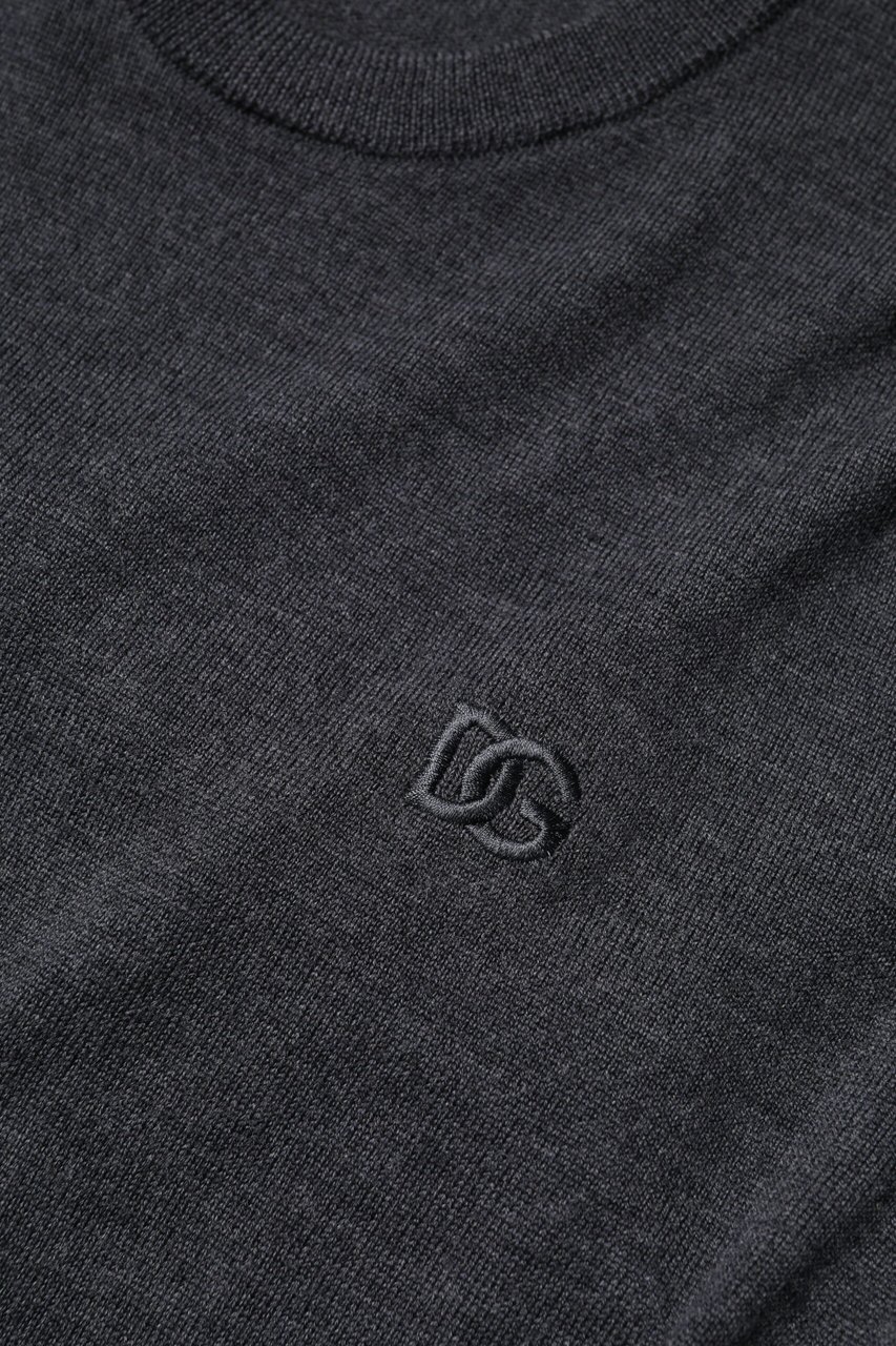 Dolce & Gabbana Gray Wool Logo Knitted Men Pullover Sweater Zwart