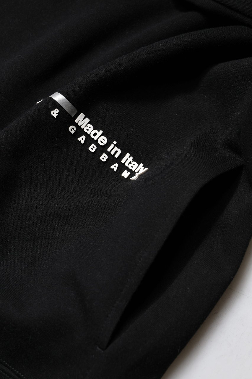 Dolce & Gabbana Black Cotton Logo Knitted Pullover Sweater Zwart