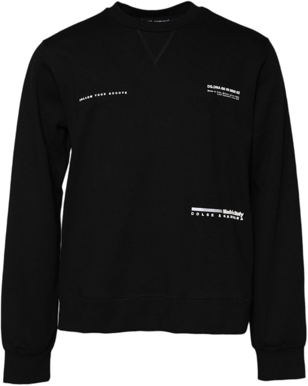 Dolce & Gabbana Black Cotton Logo Knitted Pullover Sweater Zwart