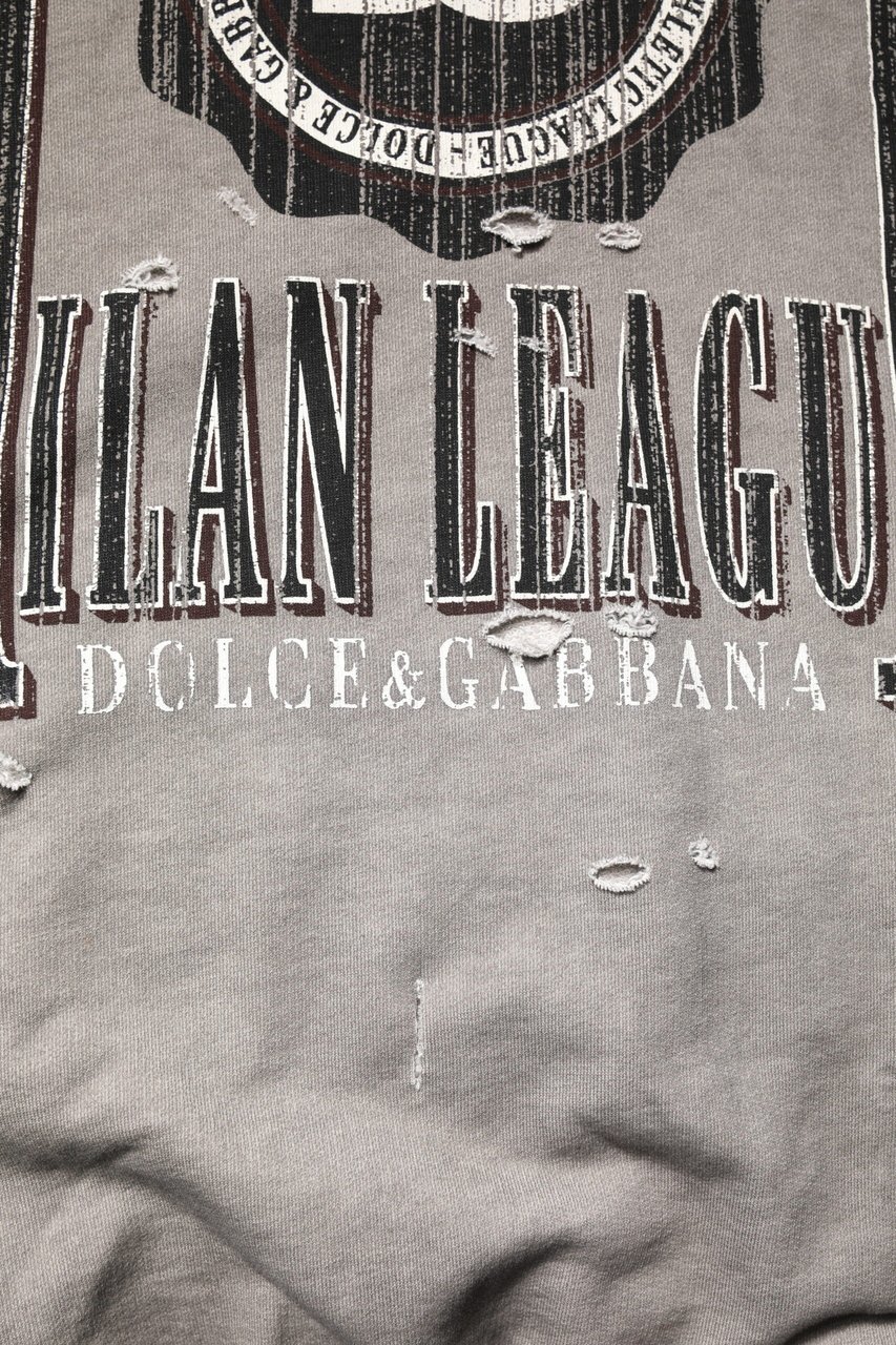 Dolce & Gabbana Gray Logo Print Crew Neck Pullover Sweater Grijs