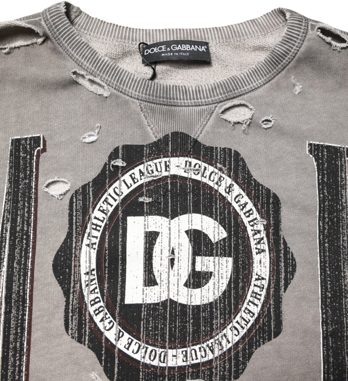 Dolce & Gabbana Gray Logo Print Crew Neck Pullover Sweater Grijs