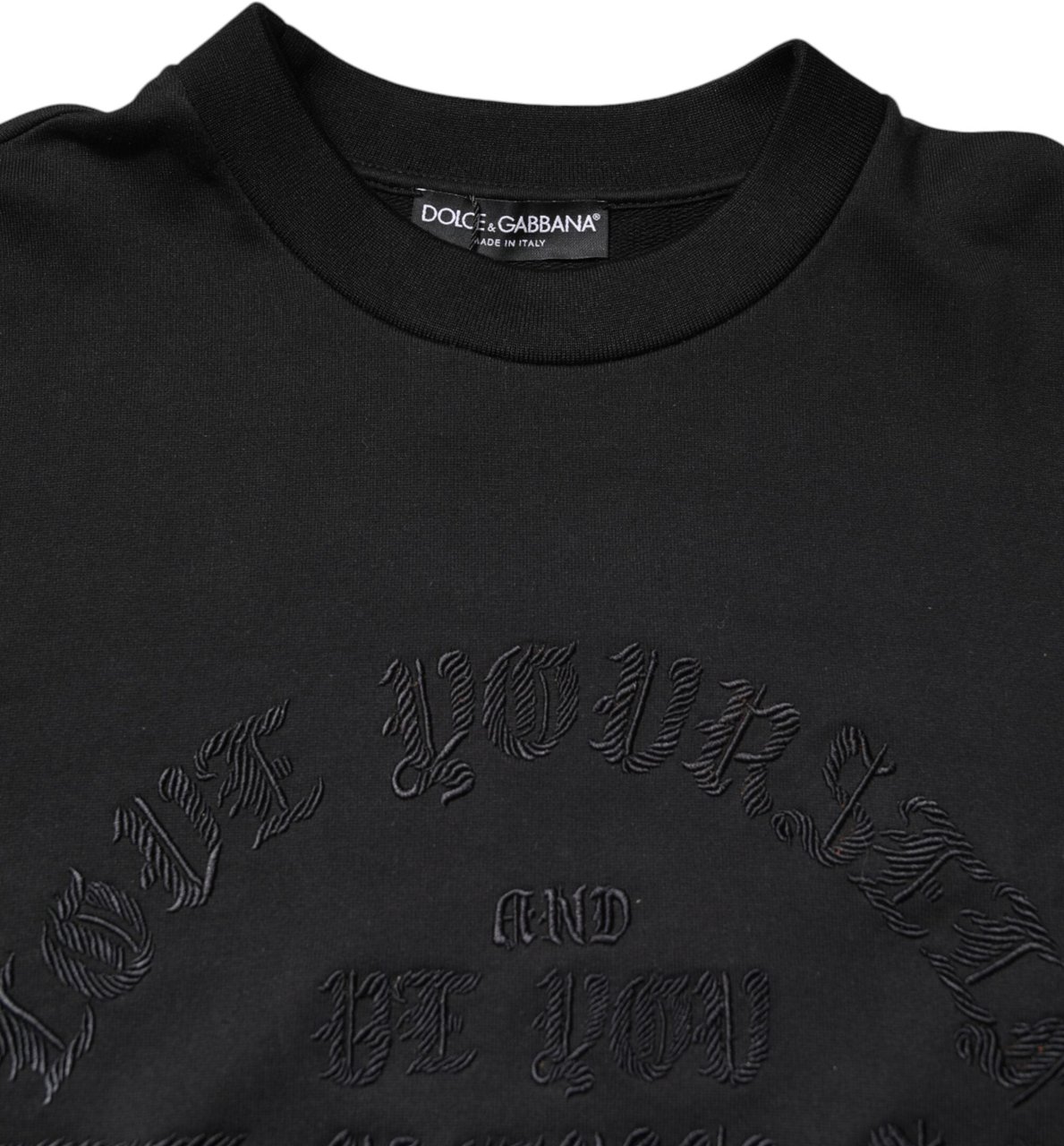 Dolce & Gabbana Black Embroidered Crew Neck Pullover Sweater Zwart