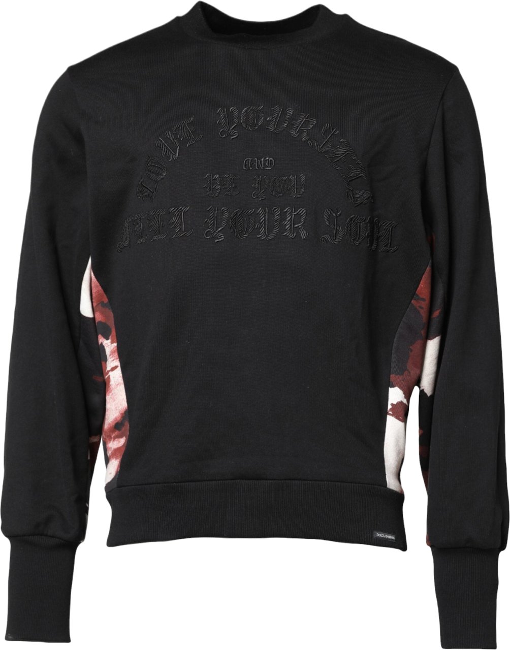 Dolce & Gabbana Black Embroidered Crew Neck Pullover Sweater Zwart
