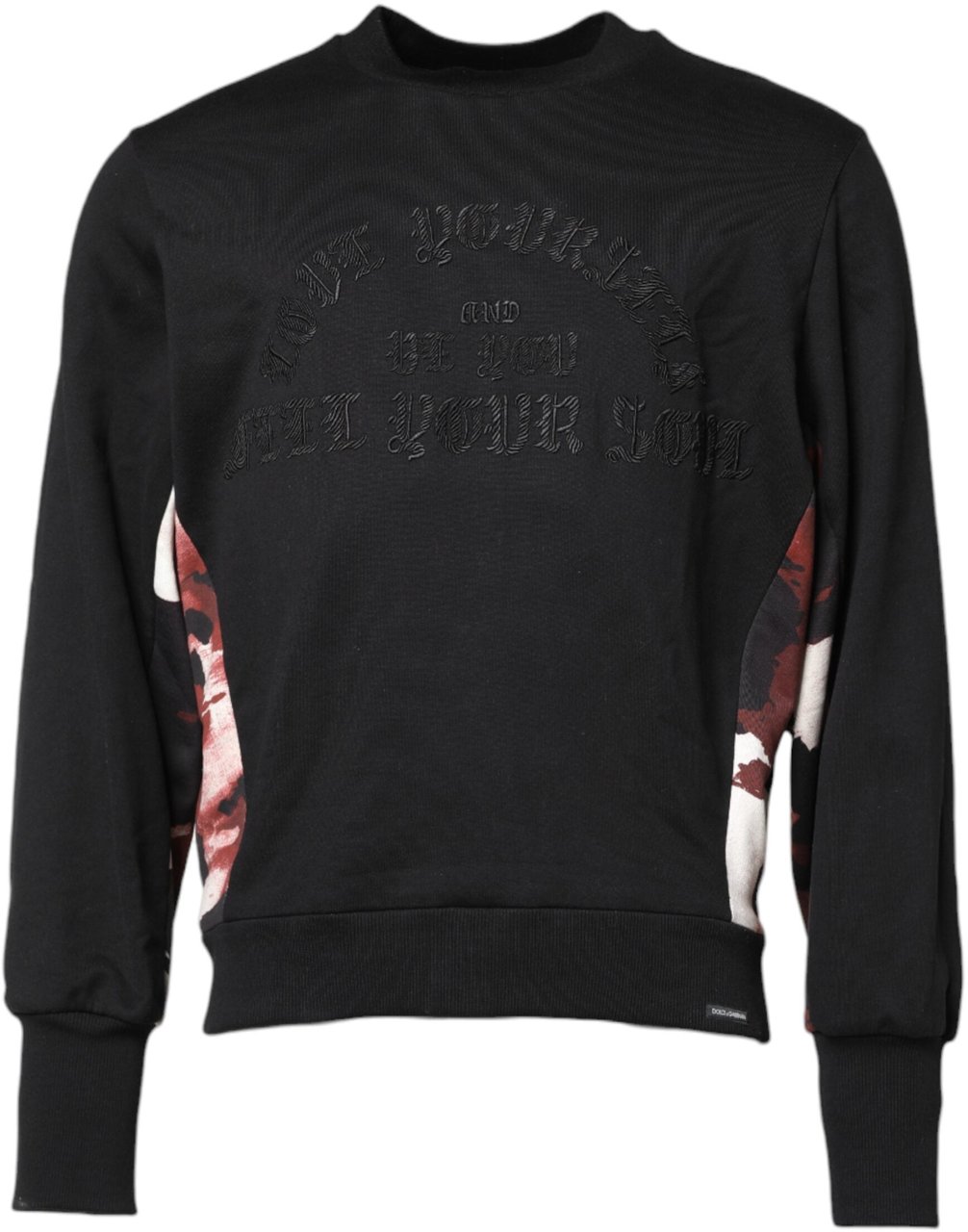 Dolce & Gabbana Black Embroidered Crew Neck Pullover Sweater Zwart