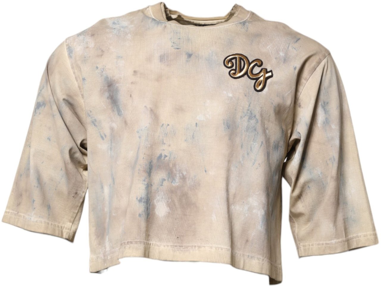 Dolce & Gabbana Beige Tie Dye DG Embroidery Cropped T-shirt Beige