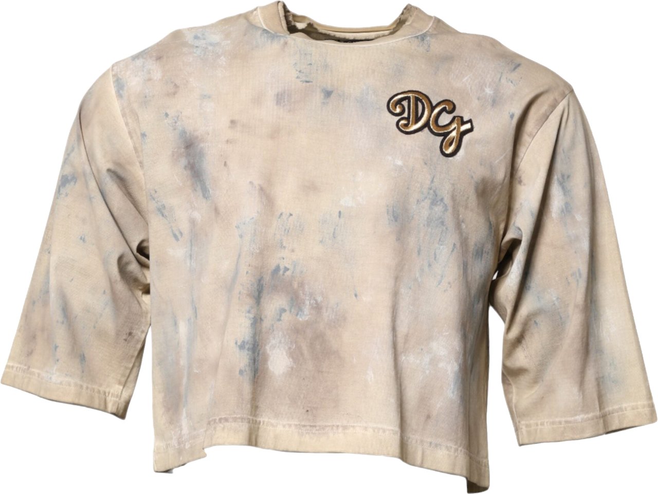 Dolce & Gabbana Beige Tie Dye DG Embroidery Cropped T-shirt Beige