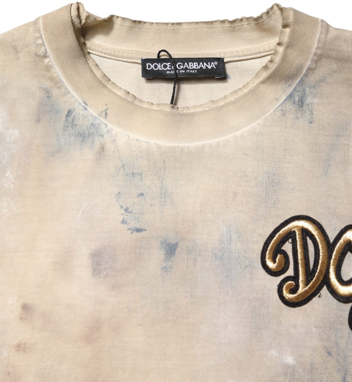 Dolce & Gabbana Beige Tie Dye DG Embroidery Cropped T-shirt Beige