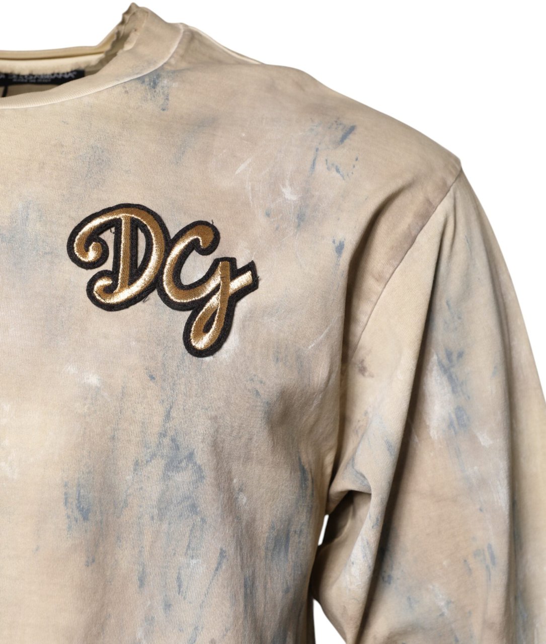 Dolce & Gabbana Beige Tie Dye DG Embroidery Cropped T-shirt Beige