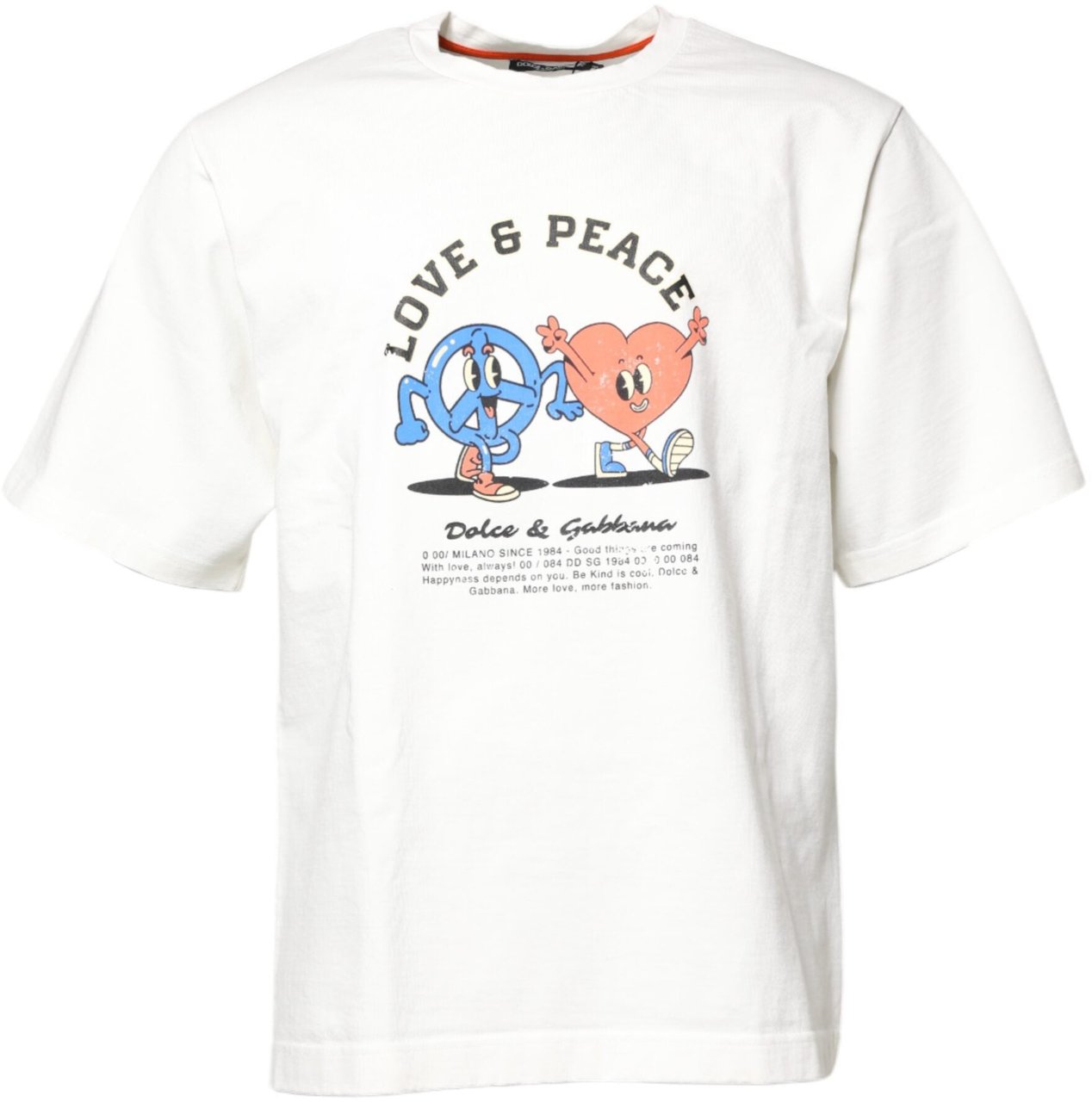 Dolce & Gabbana White LOVE & PEACE Print Crew Neck T-shirt Wit
