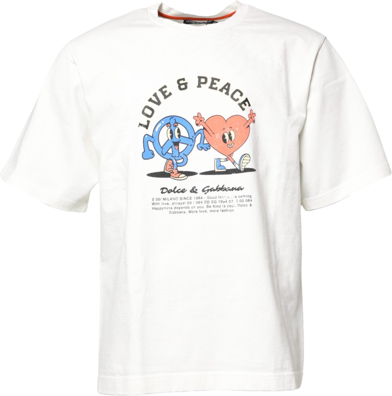 Dolce & Gabbana White LOVE & PEACE Print Crew Neck T-shirt Wit