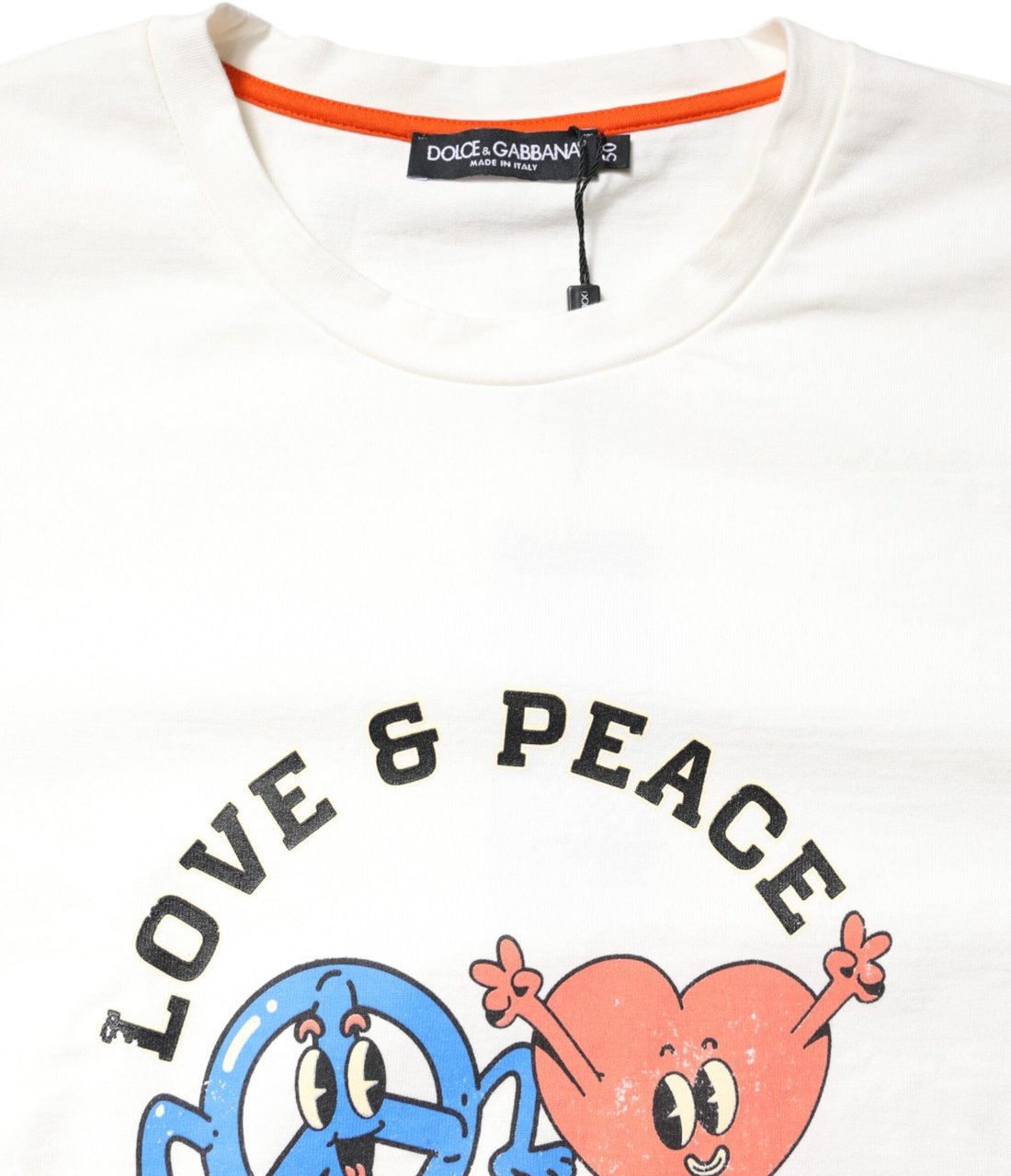 Dolce & Gabbana White LOVE & PEACE Print Crew Neck T-shirt Wit