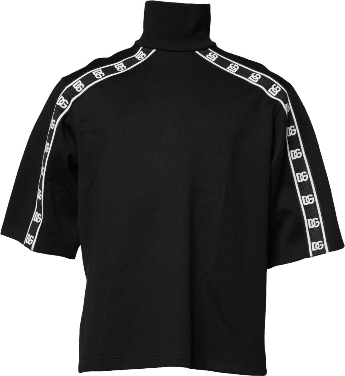 Dolce & Gabbana Black Cotton DG Print Turtleneck T-shirt Zwart