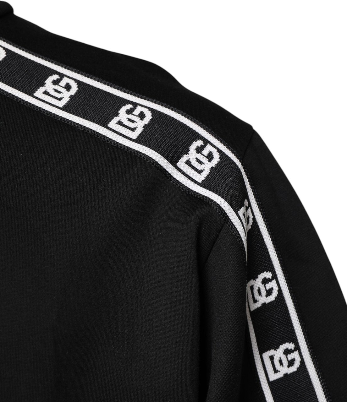 Dolce & Gabbana Black Cotton DG Print Turtleneck T-shirt Zwart