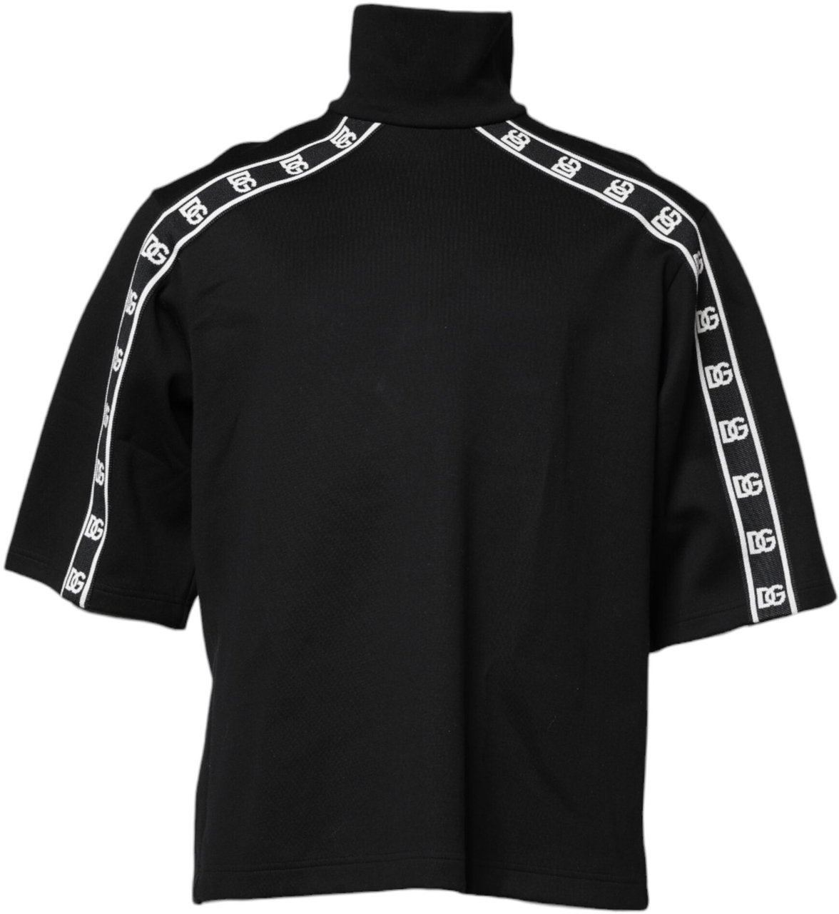 Dolce & Gabbana Black Cotton DG Print Turtleneck T-shirt Zwart