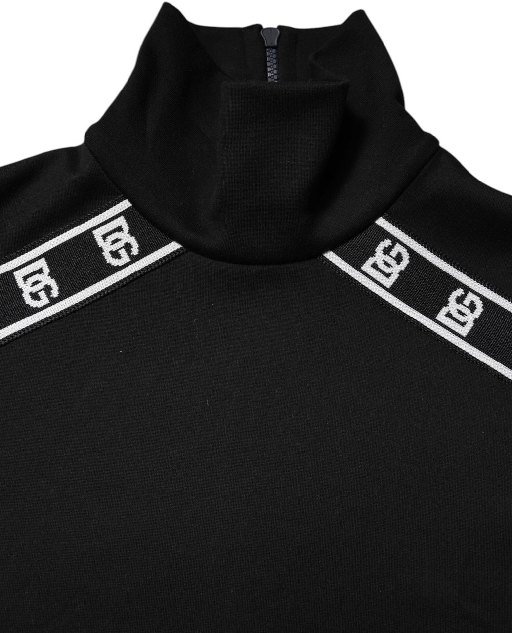 Dolce & Gabbana Black Cotton DG Print Turtleneck T-shirt Zwart