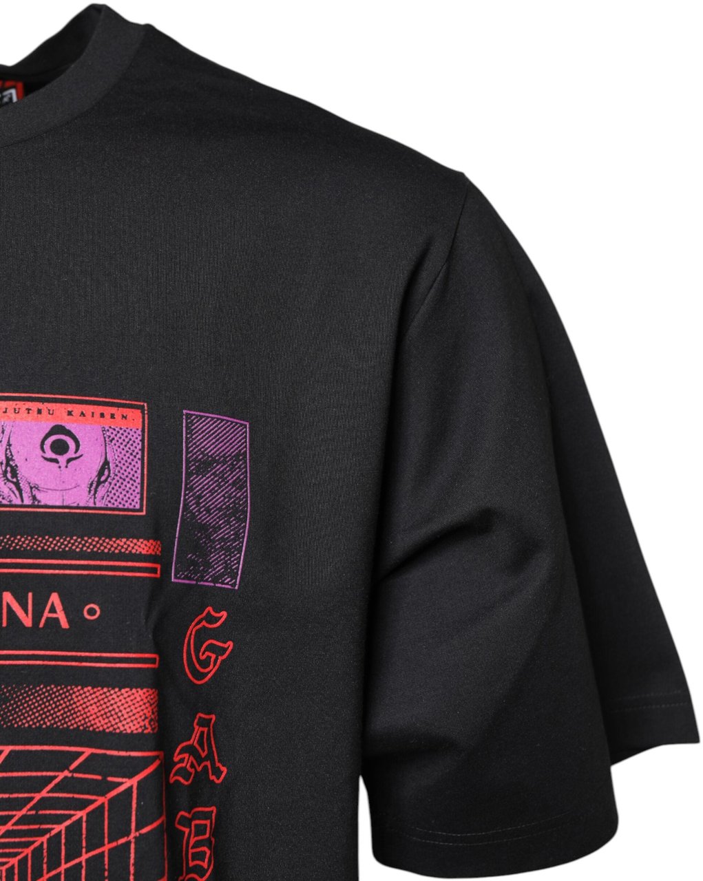 Dolce & Gabbana Black Cotton Graphic Print Crew Neck T-shirt Zwart