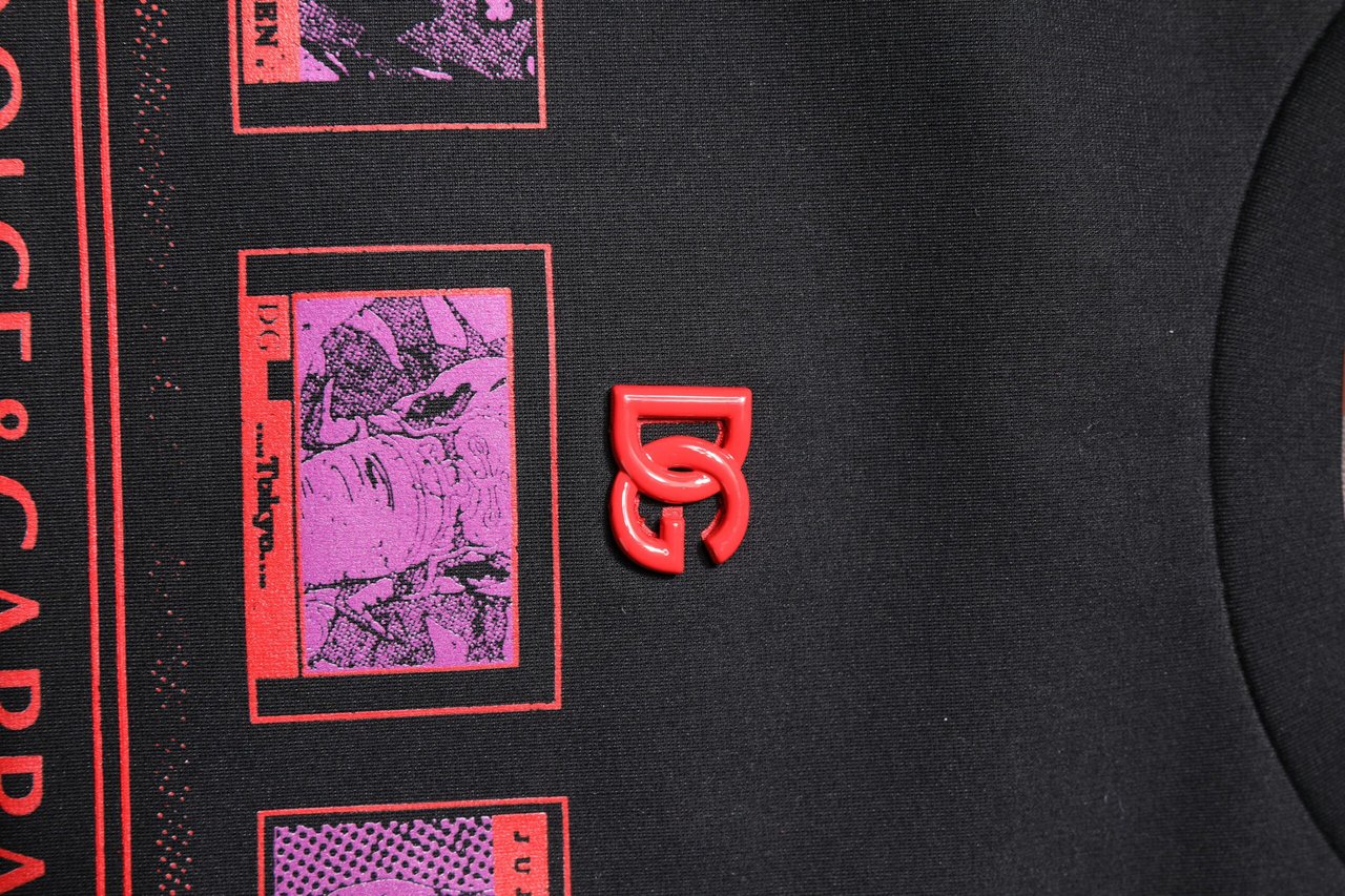 Dolce & Gabbana Black Cotton Graphic Print Crew Neck T-shirt Zwart