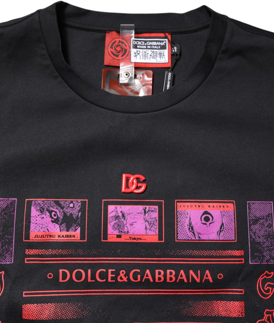 Dolce & Gabbana Black Cotton Graphic Print Crew Neck T-shirt Zwart