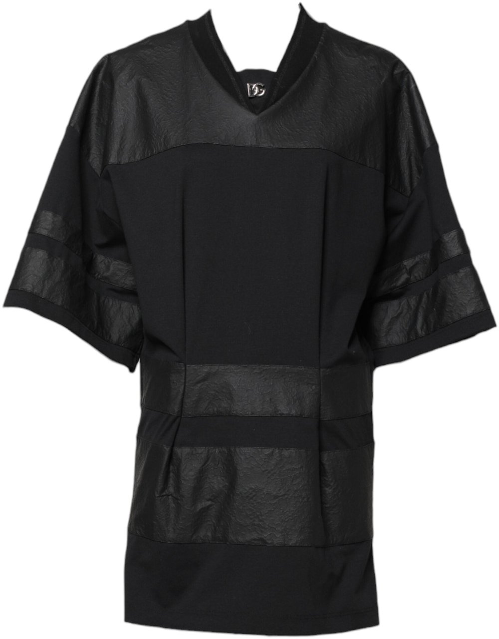 Dolce & Gabbana Black Cotton Short Sleeves V-neck T-shirt Zwart