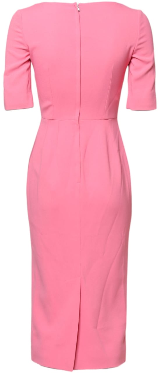 Dolce & Gabbana Pink Viscose Short Sleeve Sheath Midi Dress Roze